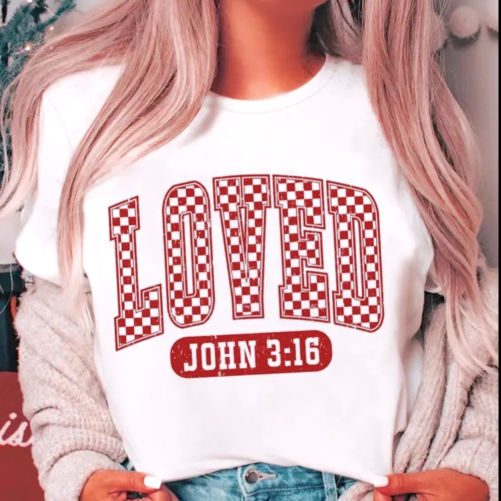 “Loved” Scripture Graphic 3:16 oversized T-Shirt Tee